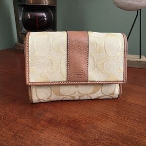 Coach Hampton Signature Wallet Yellow Tan Jacquard Leather Wallet Y2K